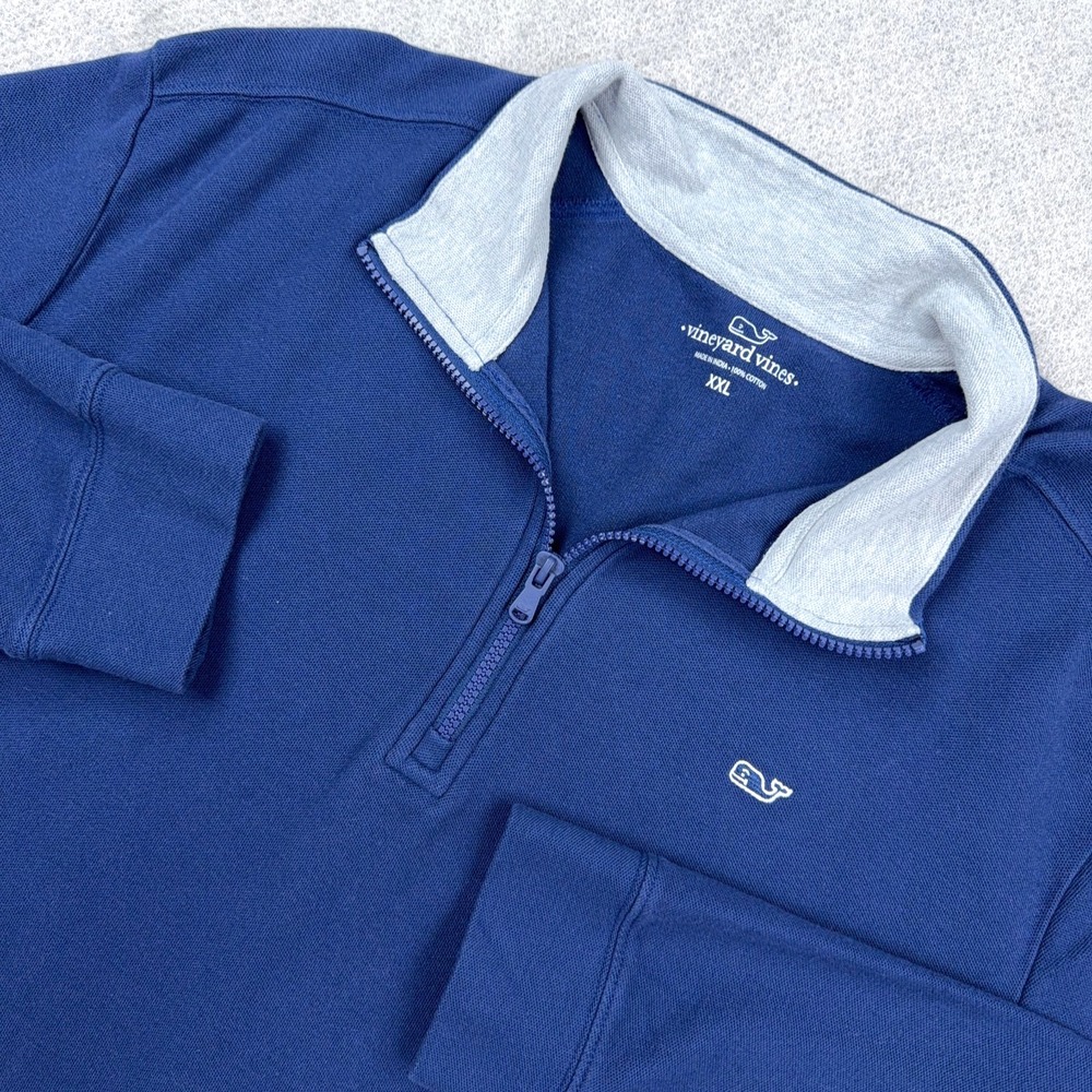 Vineyard Vines Sweater Men XXL 2XL Blue Pullover Quarter 1/4 Zip Mesh Knit Whale